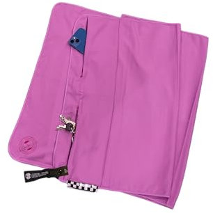 Mister Nick's Fitness Handtuch, mit Magnet & 2 Reißverschluss Taschen, kompakt, Mikrofaser, ideal für Fitness-Studio, schnelltrocknend & leicht, Gym und Sport Handtuch mit Kaputze (lila)