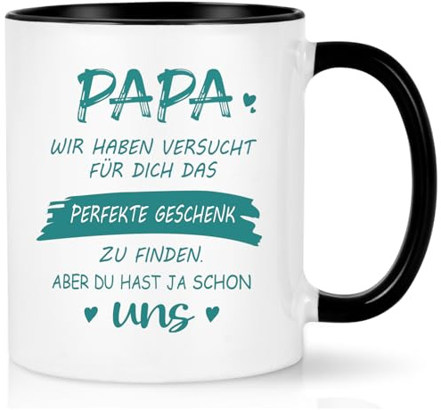 Joymaking Kaffeetasse Geschenk für Papa zum Vatertag Weihnachten Geburtstag Tasse Papa Geschenk Vatertagsgeschenk Geburtstaggeschenk Kaffeetasse mit Spruch - Du hast ja schon UNS, 320ml Schwarz
