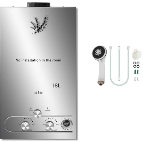 Furvveerr Chauffe-Eau à Gaz Instantané 18LPM 36KW LPG GPL au Butane Propane Chauffe Eau Gaz avec Modes Hiver et Eté,Protection Contre La Surchauffe,Couleur Argent,pour La Maison,ExtéRieur,Camping Car