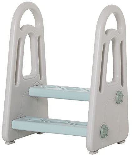 HOMCOM Torre di Apprendimento per Bambini 2-5 Anni, Sgabello per Bambini per Cucina, Bagno e WC, Scaletta a 2 Gradini, Blu e Grigio