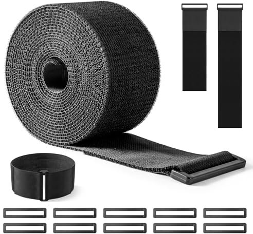 Trilancer Cintas de Sujeción de 7.5 cm x 5 m de Alta Resistencia con 10 Hebillas–Cintas Ajustables, Cortables a la Longitud Deseada, Reutilizables para Asegurar Cables,Manguera,Tubos,Bicicleta y Más