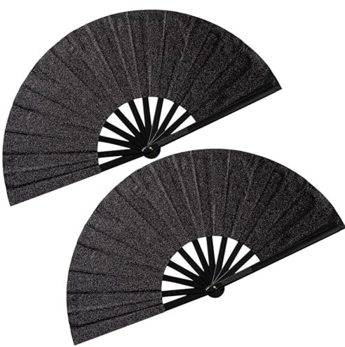 2 Stück Große Faltbare Seide Hand Fächer Schwarz Faltfächer Faltender Handfächer Hand-Faltfächer Chinesischer Fächer für Tai Chi,Tanz, Party, Hochzeit Geschenke, DIY Dekoration, Haus Dekorationen ﻿