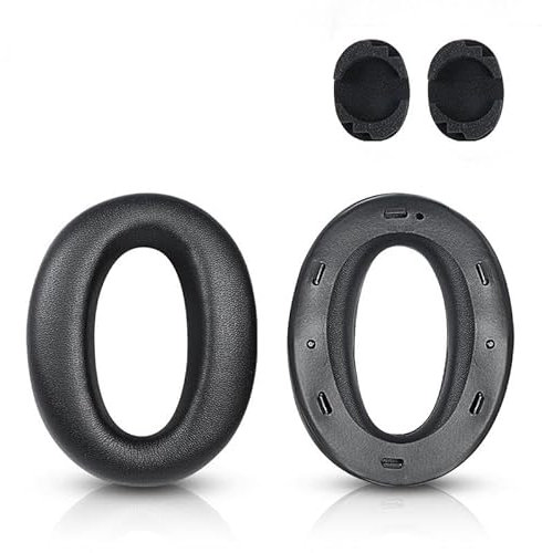 Ersatz-Ohrpolster kompatibel mit Sony WH-1000XM2 & MDR-1000X Kopfhörer, Leder-Ohrpolster, Schwarz