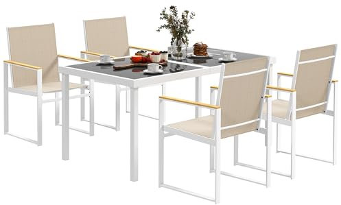 Outsunny Sitzgruppe 5 TLG. Esszimmergruppe für 4 Personen Küchentisch-Set mit Stahlgestell Abnehmbar Esstisch mit 4 Stühle, Gartenmöbel Essgruppe Balkonmöbel für Balkon Terrasse, Mehrfarbig