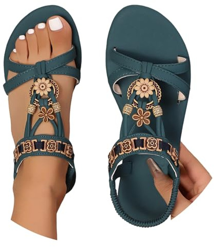 DFSDJEUW Sandales Femmes Été Confortable Boheme Antidérapantes Mode Bout Ouvert Compensées Plateforme Pantoufles Premium Élégantes Large Cheville Élastique Chaussures DéContractéEs Beach Sandals