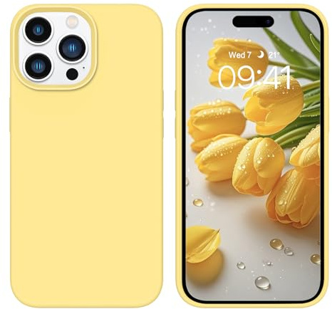 YINLAI für iPhone 14 Pro Hülle Silikon,Handyhülle Slim Case Cover Liquid Silikon Gel Matte 3-Schicht Struktur Fallschutz rutschfeste Kratzfest Schutzhülle für iPhone 14 Pro 6.1,Gelb