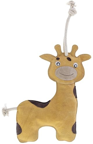 Kerbl KniStar Giraffe Pferdespielzeug (Beschäftigung gegen Langeweile, mit Kokosfaser-Füllung & Knisterflasche, Robustes Wildleder, flaches Design mit Seilen, zum Aufhängen) 3230301
