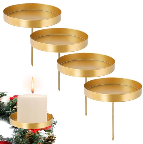 Neuytiky 4 Stück 8CM Goldene Kerzenständer,Kerzenhalter Adventskranz,Säulenförmige Metallkerzenhalter,für Kerzen Weihnachten Deko Tischdeko,Advent