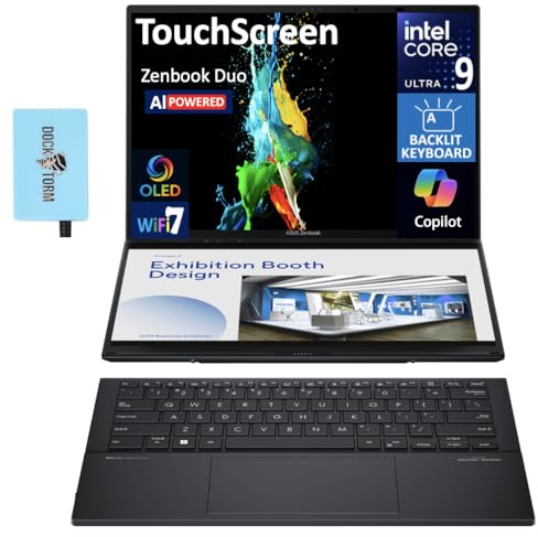 ASUS Zenbook Duo 14 WUXGA OLED Touchscreen 2-in-1 Laptop (Intel Ultra 9-285H, 32GB LPDDR5X, 4TB PCIe SSD, Backlit KB, 2 Thunderbolt 4, Win 11 Home) with Expander
