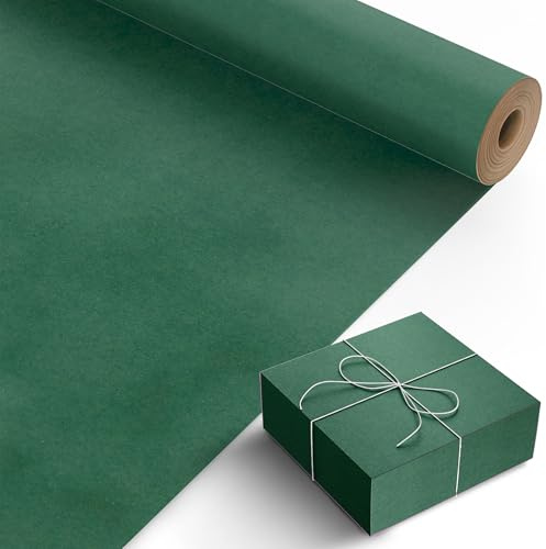 Kraft & Co Recycled Kraft Wrapping Paper Roll 69cm x 20m– 80gsm Durable Tear-Resistant Gift Wrap, Eco-Friendly, Recyclable & Biodegradable – All-Occasion Wrapping Paper - Green