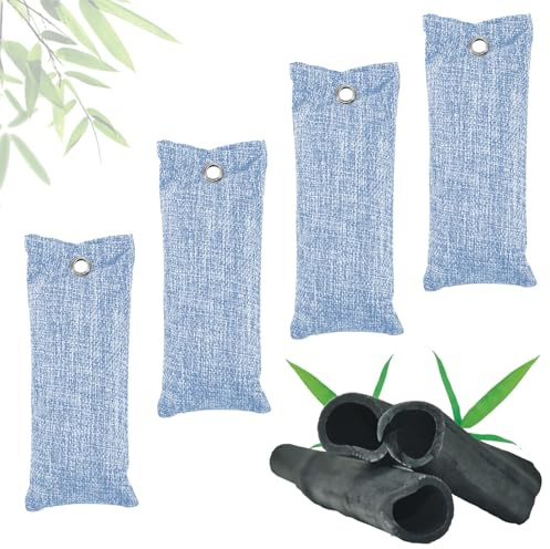 4 Stück 100g Aktivkohle Schuhdeo Beutel gegen Fußgeruch Blau | Geruchsneutralisierende Schuhdeo-Beutel mit Bambus-Aktivkohle für Schuhe, Socken, Sporttaschen und Schränke