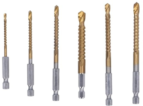 Glomora 6-teiliges Spiralbohrer-Set, 3 mm, 4 mm, 5 mm, 6 mm, 6,5 mm, 8 mm, Ti-beschichteter HSS-Spiralbohrer mit Wellenschliff und 1/4-Zoll-Sechskantschaft