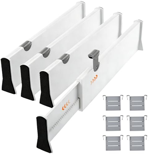 Veebmys 4er Set Schubladentrenner Verstellbar, Länge 37.5–54 cm, Höhe 10 cm, Schubladen Organizer für Küche, Kleiderschrank, Schminktisch, Schlafzimmer, Kommode, Büro, Ordnungssystem
