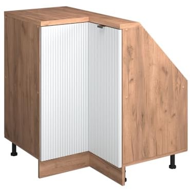 Vicco Eck-Küchenschrank für Dachschrägen R-Line, Weiß Riffel, 75.6 cm mit 1 Tür, zur freien Kombination innerhalb modularer Küchensysteme