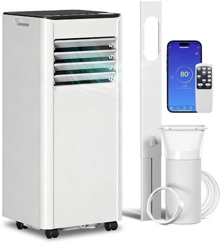 HOMCOM Condizionatore Portatile 9000BTU 2.6kW 4 in 1 Raffreddamento Deumidificazione, Ventilatore, Modalità Sleep, WIFI, Alexa/Google Voce, Telecomando, Touch, Display LED, ClasseA, Timer 24H per 28m²