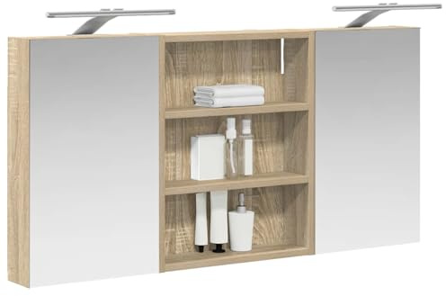 vidaXL Badezimmerschrank-Set 3 pcs 100 x 10,5 x 50 cm Holzwerkstoff, Badezimmer-Schrank, rechteckiger LED-Spiegel, moderner Wand-Organizer, praktischer Platzsparer