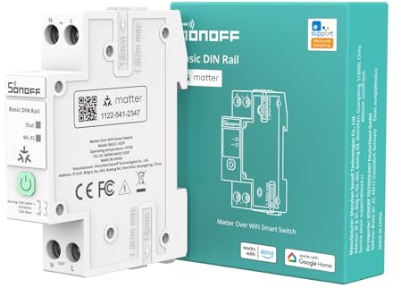 SONOFF Basic DIN Rail (BASIC-1GSP) Interruptor inteligente WiFi para riel DIN, controlador inteligente Matter Over WiFi, interruptor de panel eléctrico de alta carga de 32 A, compatible con Alexa