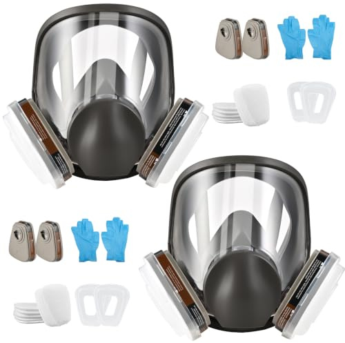 Faburo Atemschutzmaske Set, Gasmaske Lackiermaske mit Filterpatronen Baumwollfilter für Gase Dämpfe Chemikalien Sprühen, Feinstaubmaske Schutzmaske mit Filter