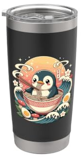 Cute Penguin Ramen Bowl Kawaii Noodles Sunset Stainless Steel Insulated Tumbler