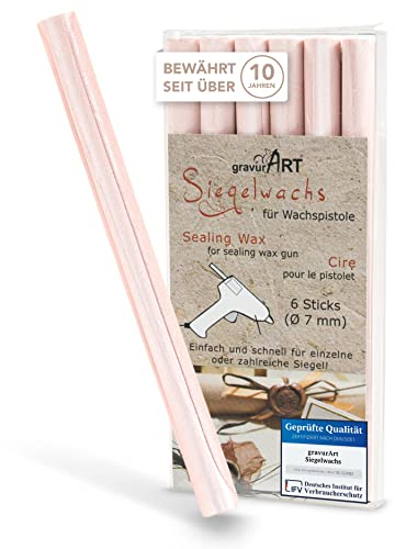 gravurART Siegelwachs flexibel für Wachspistole in Champagner- d 7 mm - Stilvoll Briefe versiegeln mit 6er Pack Stempelwachs für Siegelstempel