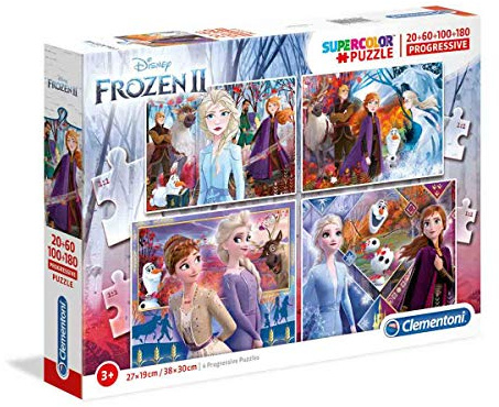 Clementoni 21411 Progressive Puzzle Frozen 2 – Puzzle 20 + 60 + 100 + 180 Teile ab 3 Jahren, Bunte Kinderpuzzle mit zunehmendem Schwierigkeitsgrad, Denkspiel für Kinder