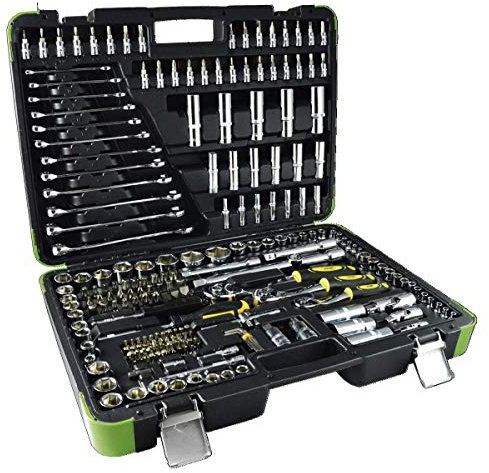 JBM 52840 Coffret Outillage Douille avec 3 Cliquet au Manche Ergonomique et Rallonge, 3/8 Pouces, Set de 216