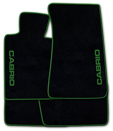 Autoteppich Stylers ATSQ100-CAB002862 Passgenaue Fußmatten in schwarz mit Druck Cabrio seitlich und Rand in Grün