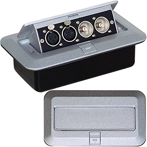 PRO Pop-Up Wall/Floor/Desk Plate & Metal Back Box - 2x Female BNC & Twin 3 Pin XLR Sockets Outlet – Video, CCTV, Security & Audio, AV, Amplifier, Microphone, Speaker - Loops