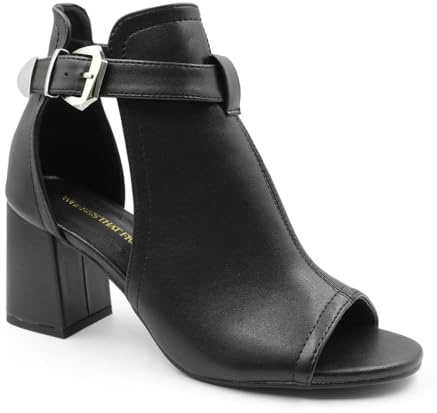 Fashion Thirsty Womens Block Mid High Heels Chunky Sandals Open Toe Comfort Cushioned Work Office Party Occasion Cut Out Heeled Wide Fit Strappy Shoes