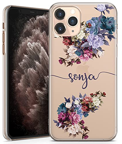 TULLUN Personalisierte Handyhülle für iPhone 6 / 6s - Klare Hartplastik Benutzerdefinierte Blumen Design Name Buchstabe Initialen Name Text - Unterschrift Name