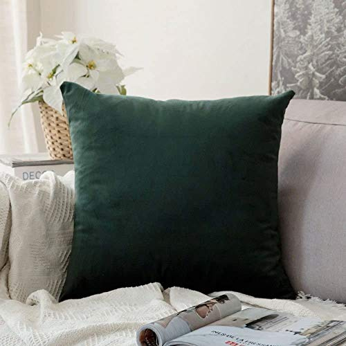 MIULEE Velvet Cushion Cover 55 x 55 Dark Green Soft Sofa Cushion 1 Piece | Throw Pillow Case Cushion Covers Pillowcases for Livingroom Sofa Bedroom with Invisible Zipper
