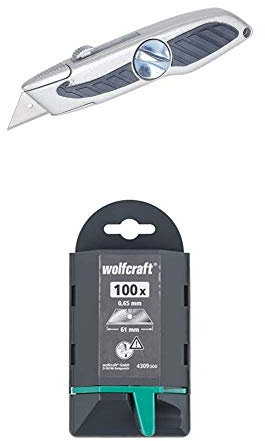 wolfcraft Standard-Trapezklingen-Messer mit einziehbarer Klinge I 4133000 I Zum sicheren Schneiden