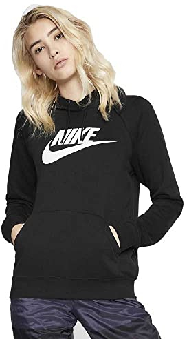 Nike Damen Hoodie Sportswear Essential, Black/White, XS, BV4126-010