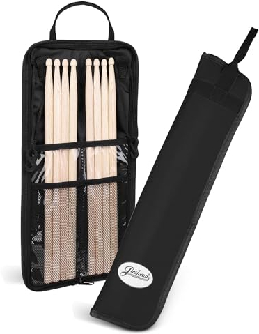 Flexzion Schlagzeugstick-Tasche Percussion Musik Schlagzeug Zubehör Koffer mit Haken, Kartenhalter, Verstellbarer Schultergurt Tragegriff 4 Paar Drumsticks Halter Wasserabweisende Tasche Stoff,
