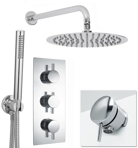 ENKI SH0203 Thermostatic Shower Set Round Fixed Head Handset Bath Filler Waste