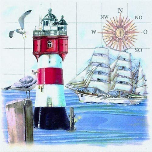 20 Servietten Segelschiff an Leuchtturm als Tischdeko für maritime Feste 33x33cm