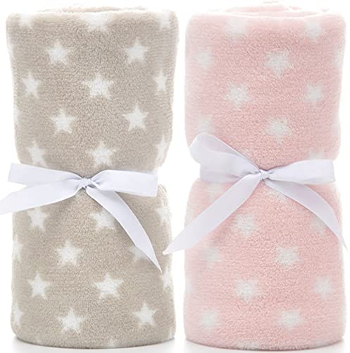 LeerKing Unisex Babydecke 2er Pack Jungs Mädchen Kuscheldecke Krabbeldecke Babybettwäsche Kinderwagen flauschig für Neugeborene Weiche Decke 75cmx100cm Grau+Pink