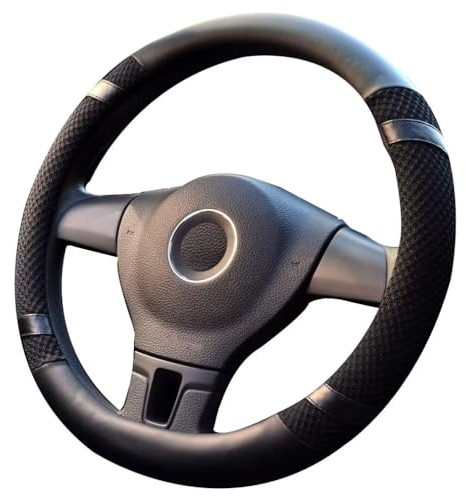 Lifetooler Auto Lenkradbezug Leder Ice Silk Universal 38cm(15) Lenkradhülle Atmungsaktiver Anti Rutsch Steering Wheel Cover für Auto Van Truck SUV (schwarz)