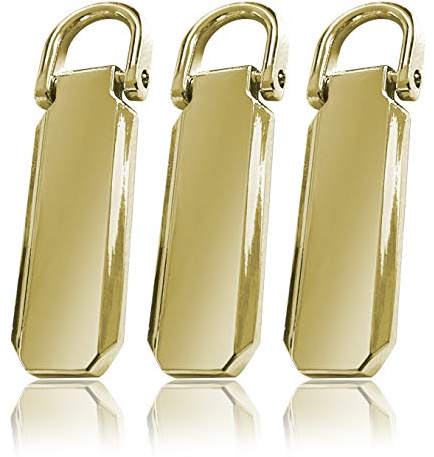 Zipper aus Metall, Reiß-Verschluss Schieber im Set, Ersatz-Teil Zip, Pull tab, Reparatur von Jacken, Hand-Taschen, Rucksack, Mantel, Koffer (Gold, 3)