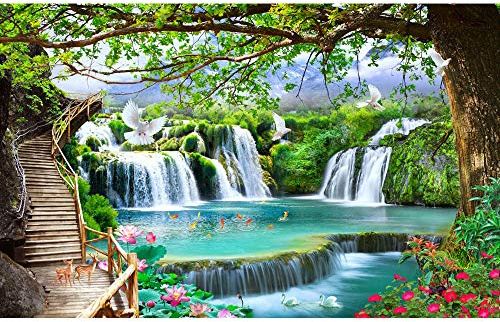 Fototapete 3D-Effekt Panorama Wandbild Natur Landschaft Wasserfall für Wohnzimmer Erwachsene Kinder Schlafzimmer Home Decoration Wandplakat-Vlies_400x280cm-8 Teil
