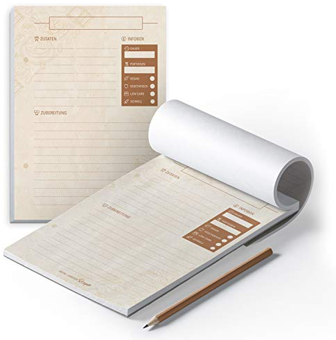 itenga Rezeptblock Kochen zum Selberschreiben I Meine liebsten Rezepte I DIY Abreißblock zum Kochen und Backen I 2-Fach Lochung zum Abheften I 100 Seiten I DIN A5