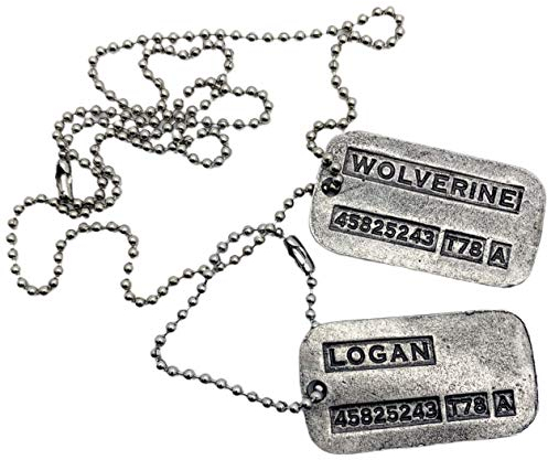 TheDogTagCo Wolverine Logan Edelstahl Erkennungsmarken Cosplay - 2 x Metalllegierung Erkennungsmarken, 1 x 76 cm & 1 x 10 cm Edelstahlkette - Filmkostüm Cosplay Requisite