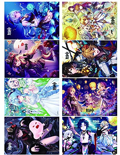 Genshin Impact Poster, japanisches Anime-Poster, Kunstdrucke für Zuhause, Wanddekoration, Poster, 29,2 x 41,9 cm, 8 Stück (Genshin Impact)