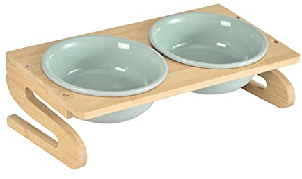 Pet Bowl Comedero Cerámica Recipiente para Perros con La Elevación De Bambú Tabla 2 Cerámica Comida para Gatos Comedero para Perro Agua De La Taza Antivuelco Spine Cuencos para Mascotas