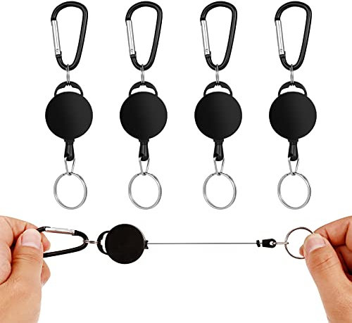 cluis Ausziehbare Ausweishalter mit Karabinerhaken und Schlüsselring für Ausweise, Schlüssel, Schlüsselanhänger, 2 Stück, schwarz 1