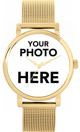 Toff London Personalisierte Fotogeschenke für Frauen, Analoganzeige, Uhr mit japanischem Quarzwerk und Mesh-Armband, individuell gefertigte Uhr mit Gravur