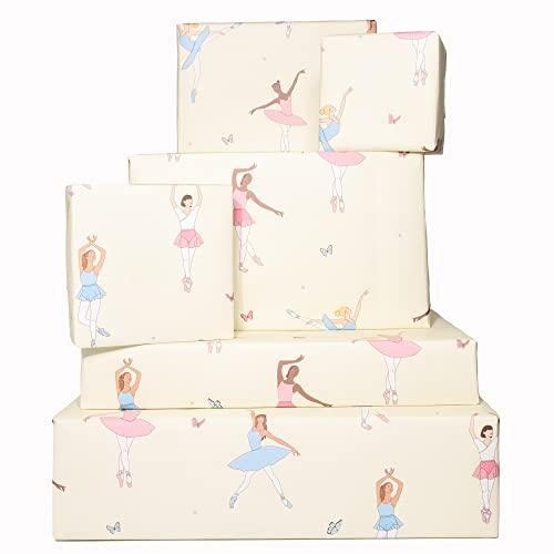 Central 23 - Ballerina Geschenkpapier - 6 Blatt süßes Geschenkpapier für Mädchen - Rosa Blau Geburtstagsgeschenkpapier - Pastell Schmetterlinge für Kinder - Hübsche Balletttänzer - Für Frauen