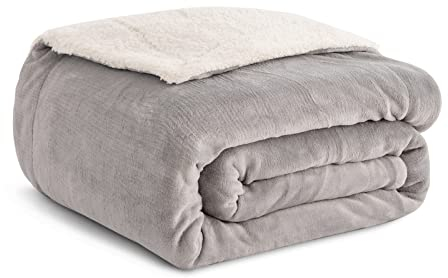 Kono Sherpa-Fleece-Überwurfdecke, 150 x 200 cm, weich, gemütlich, flauschig, wendbar, Mikrofaser, solide Decken für Bett, Couch, Sofa, (grau, Doppelbett)