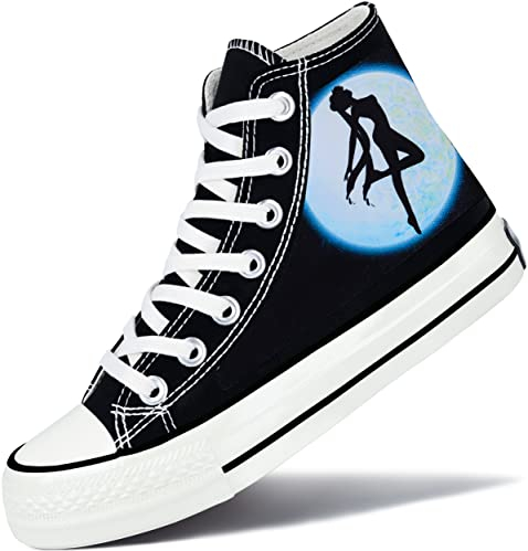 Roffatide Anime Sailor Moon High Top Canvas Sneakers Bedruckte Flache Schuhe Slip-Ons Schnür-Skateboardschuhe Schwarz A Unisex 39