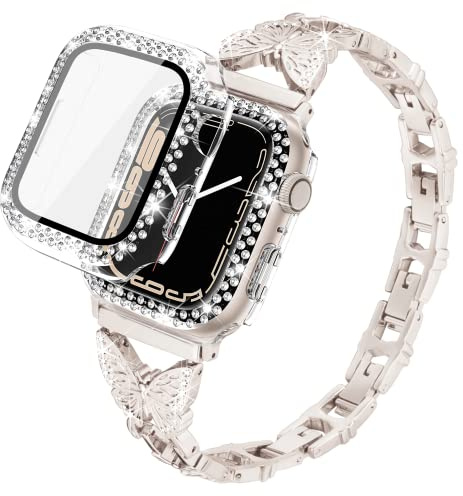 Vamyzji Kompatibel mit Apple Watch Armband 41mm 40mm 38mm 49mm 45mm 44mm 42mm,Damen Elegant Glitzer Schmetterlings Metall iWatch band für Apple Watch Ultra/Ultra 2, Series 9 8 7 6 5 4 3 2 1 SE/SE 2